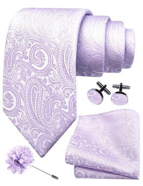 2199 Lavender Tie Wedding Silk Paisley Necktie Pocket Square Cufflinks